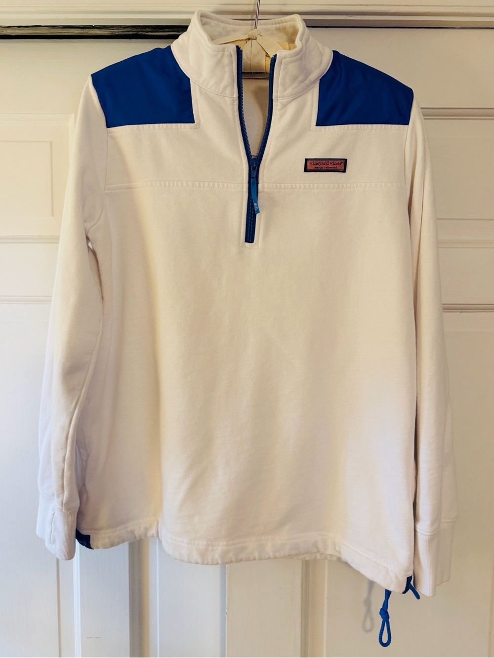 Vineyard Vines White and Periwinkle Blue Quarter-Zip cotton Pullover Sweater